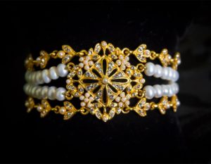 Pulsera de eslabones, perla y cristal en oro ref. 815